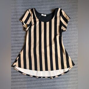 Persaya Black and Beige L Striped Peplum Top